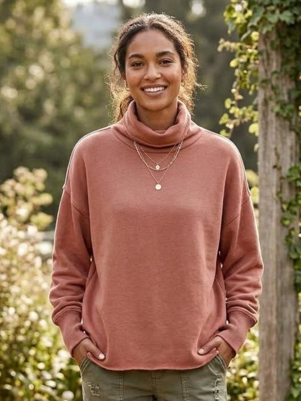 Aerie long sleeve oversize rusty peach top, size small
